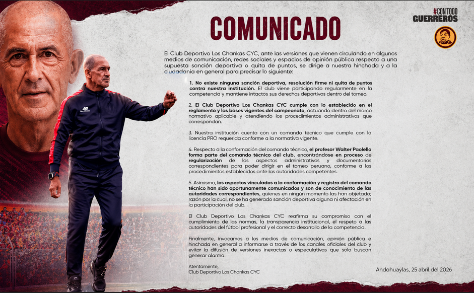 CENTRALISMO MEDIÁTICO EN LA MIRA: POLÉMICA POR SUPUESTA MALA INSCRIPCIÓN DEL TÉCNICO DE LOS CHANKAS